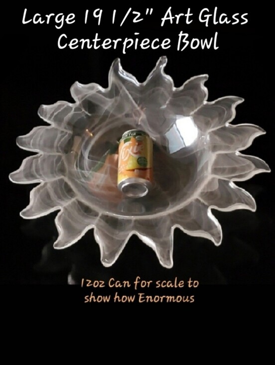 Other - Huge 19 1/2" Helios ☀️ Sun Art Glass Clear White Light Gray Centerpiece Bowl EUC